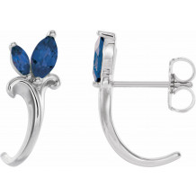 14K White Blue Sapphire Floral-Inspired J-Hoop Earrings - 868156006P