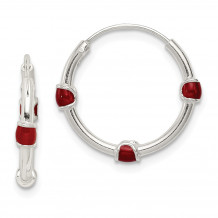 Quality Gold Sterling Silver Polished Red Enamel Hoop Earrings - QE11706