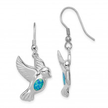 Quality Gold Sterling Silver Rhodium-plated Created Blue Opal Bird Dangle Earrings - QE14303