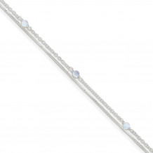 Quality Gold Sterling Silver Clear Crystal Beaded Ankle Bracelet - QG1391-9