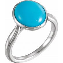 14K White 12x10 mm Oval Cabochon Turquoise Ring - 72024600P