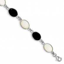 Quality Gold Sterling Silver Onyx & Mother of Pearl Bracelet - QG2399-7