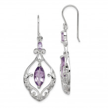 Quality Gold Sterling Silver Amethyst Fancy Dangle Earrings - QE9609