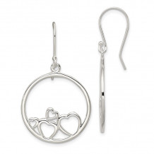 Quality Gold Sterling Silver Polished Open Hearts Circle Dangle Earrings - QE7079