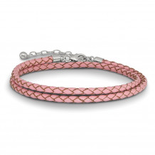 Quality Gold Sterling Silver Reflections Pink Leather 14in  2in ext Choker Bracelet - QRS4049PINK-14