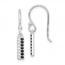 Quality Gold Sterling Silver Rhodium Plated Black & Clear CZ Dangle Earrings - QE15150