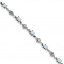 Quality Gold Sterling Silver Rhodium Plated White Created Opal and CZ Bracelet - QX520CP