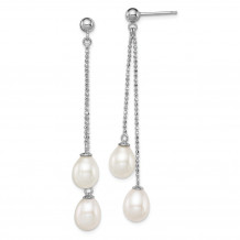 Quality Gold Sterling Silver Rhodium 7-8mm White FWC Pearl Post Dangle Earrings - QE12777
