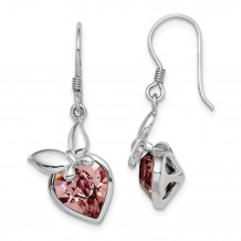 Quality Gold Sterling Silver Rhodium-plated Pink Crystal Butterfly Heart Dangle Earrings - QE14439