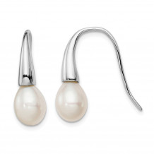 Quality Gold Sterling Silver RH 7-8mm White FW Cultured Pearl Dangle Earrings - QE12764